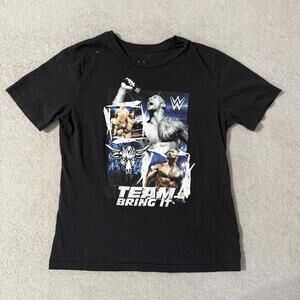 Vintage WWE The Rock Team Bring It Youth T-Shirt Black L Kid's